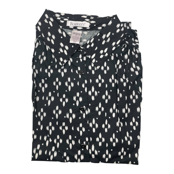 Roman’s Blouse Size 1X Black White Long Sleeves button down with collar - Picture 4 of 10